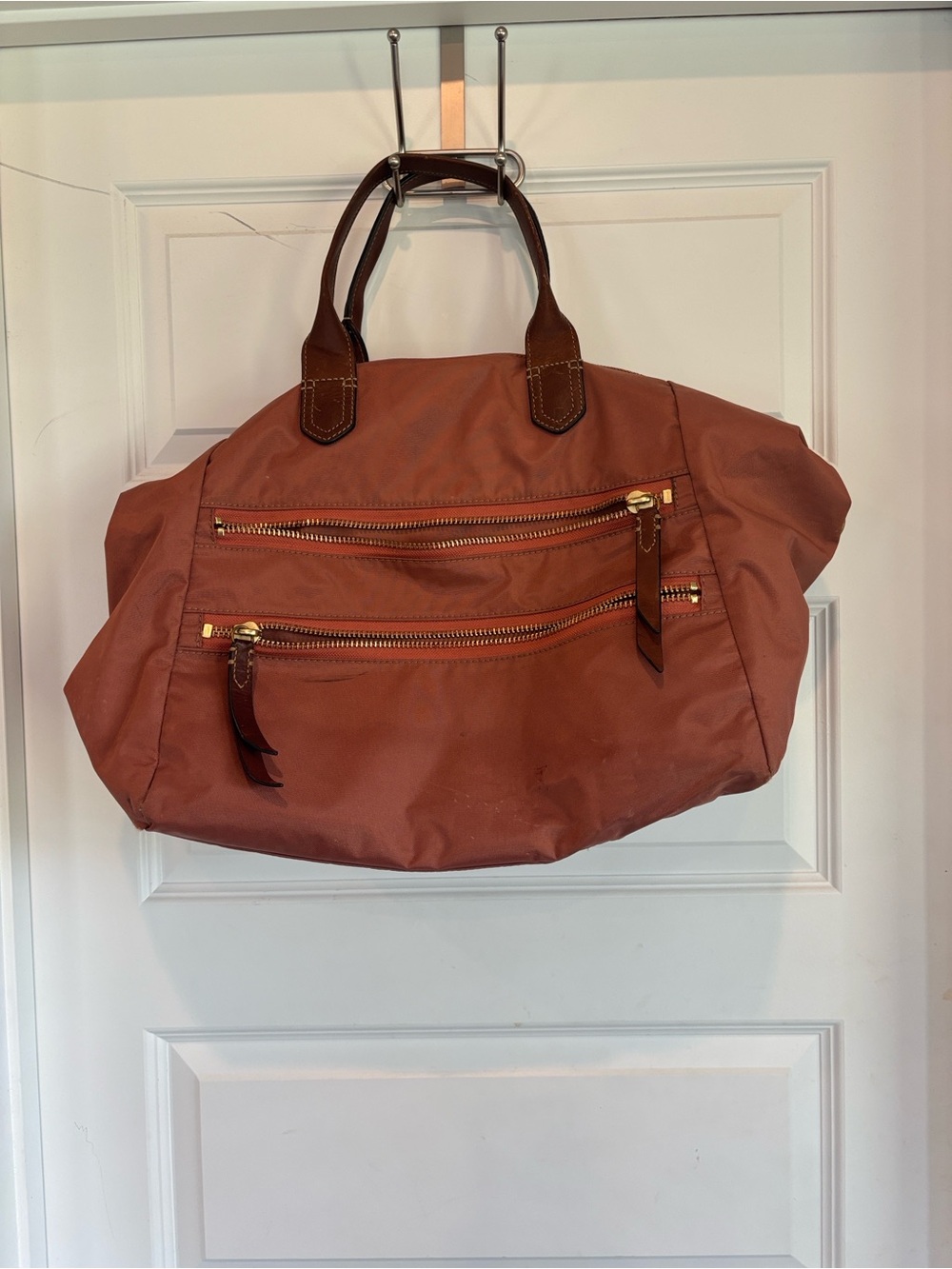 Frye Ivy nylon overnight Women’s Rust Tote Bag with Double Zipper Pockets